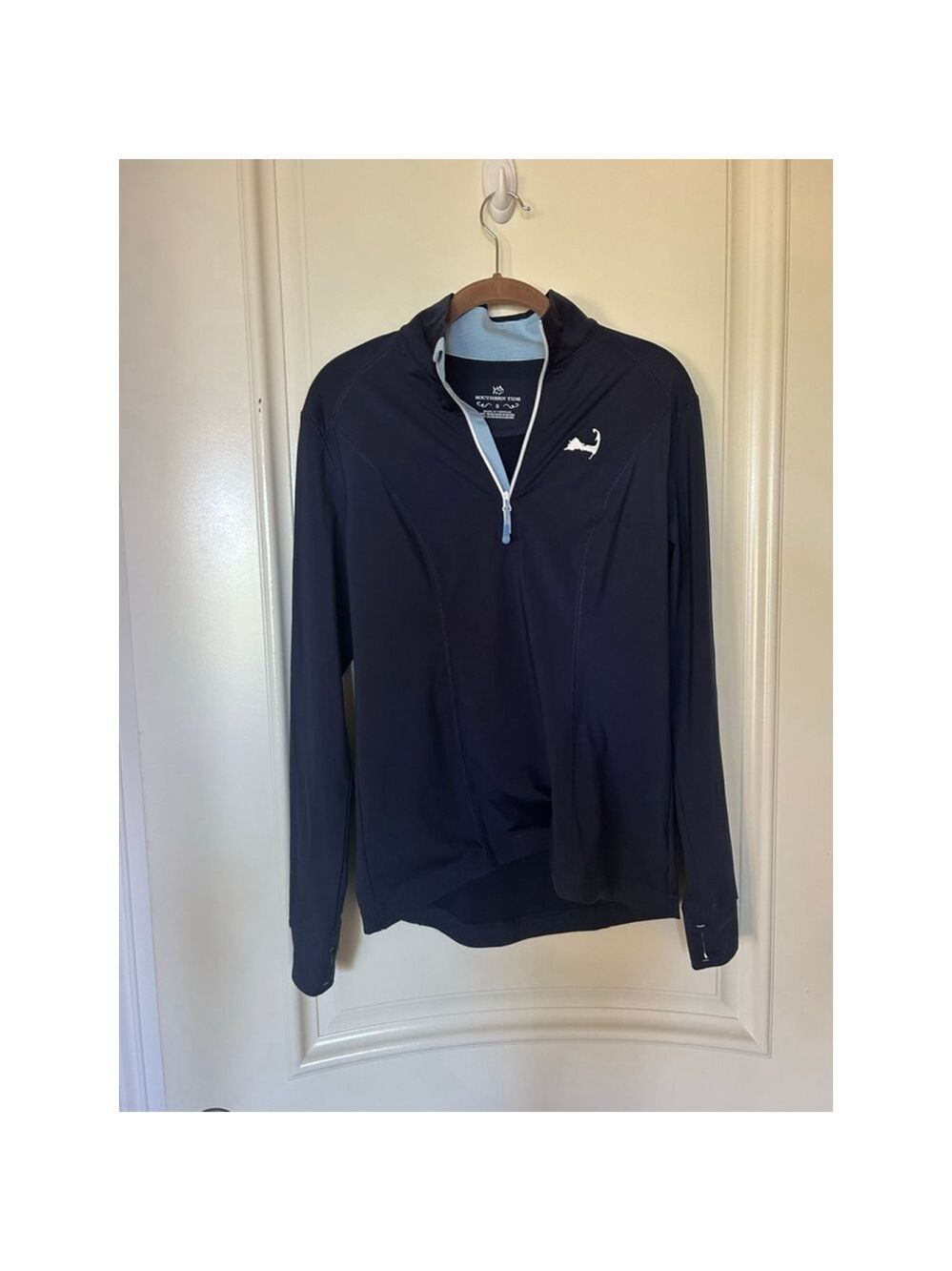 Southern Tide Long Sleeve Quarter-Zip Top S Navy Blue Light Blue